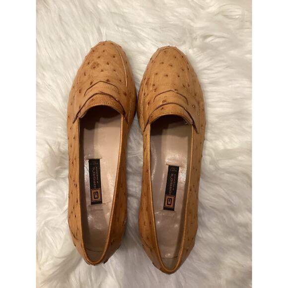 Giorgio's of Palm Beach Vintage Tan Ostrich Leather 90's Loafer Flats 36 1/2 - Picture 3 of 6